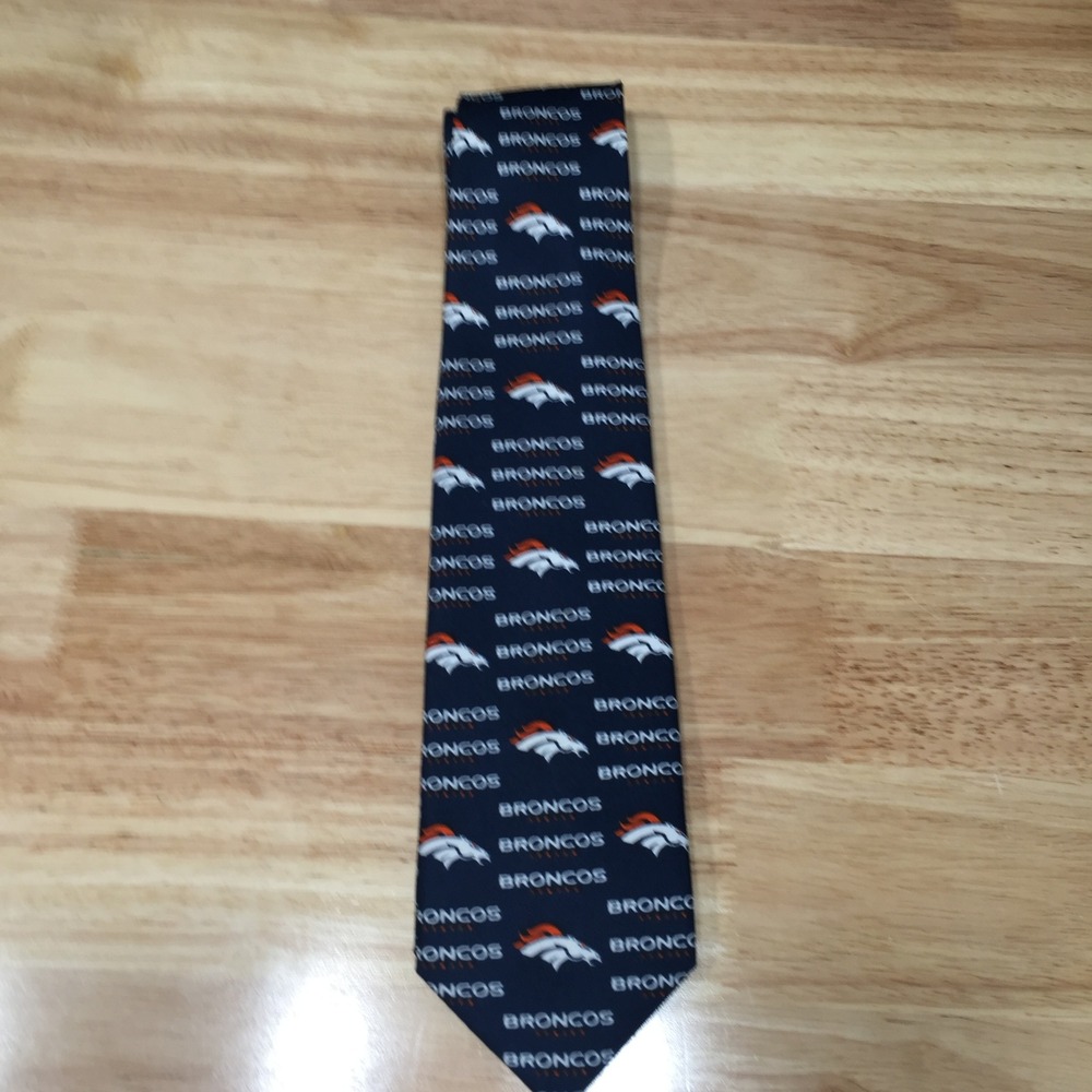 NFL Mens Necktie Denver Broncos Logo Print OS Navy Blue